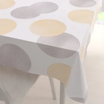 ubrus Sametový obdélníkový ubrus Tamara TMR-023 Žluté a šedé designové kruhy na smetanovém 50x100 cm