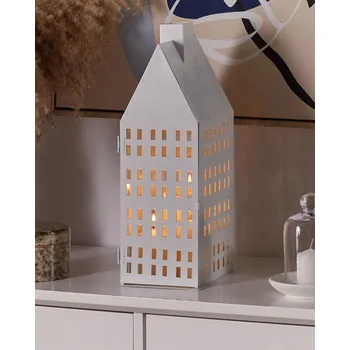 Svícen Lucerna bílá kovová 40 cm tvar domečku klasická minimalistický design dekorativní prvek Beliani