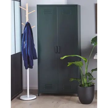 Šatní skříň Šedá skříň, nerezová ocel, průmyslový vzhled s dveřmi, 4 police, nábytek pro domácí kancelář Beliani