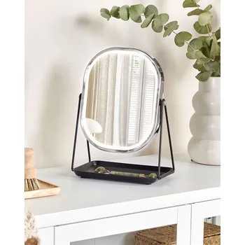 Kosmetické LED zrcadlo černé a stříbrné kovové 20 x 22 cm stolové obojstranné zvětšovací sklo Beliani