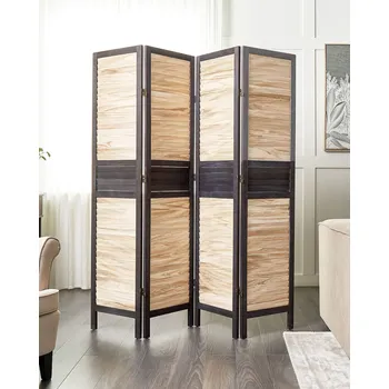 Paraván Paraván Tmavě světlé dřevo hnědá Paulownia překližka 4 panely Skládací dekorativní dělící stěna Obývací pokoj Ložnice Tradiční design Beliani