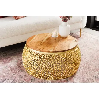 Konferenční stolek Konferenční stolek - Leaf, zlatý s deskou 73 cm