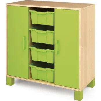 Zahradní úložný box Nízká skříň ORZE 2 dveře a 4 zásuvky (více barev) Limetková Buk