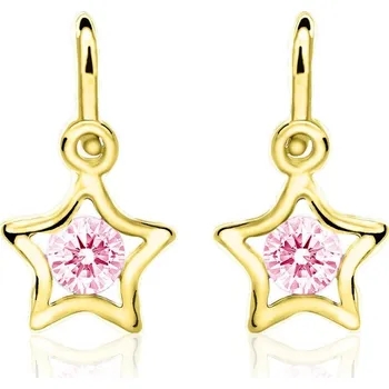 Náušnice Emmy’s | Dětské náušnice hvězdičky | EM 70387 | ze žlutého zlata s kamínky růžovými | zapínání brizura
