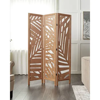 Paraván Paraván z hnědého dřeva paulovnie mdf 3 panely skládací příčky dekorativní obývací pokoj ložnice moderní design Beliani