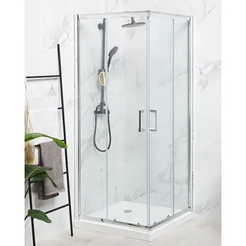 Sprchový kout z tvrzeného skla stříbrný hliněný rám dvojité dveře 80 x 80 x 185 cm moderní design Beliani