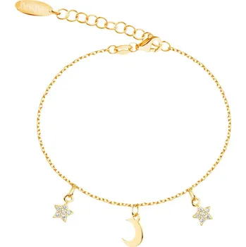 Náramek Pozlacený stříbrný náramek se zirkony - hvězdy, měsíc - AP537-5704