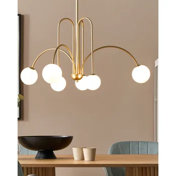 Lustr závěsná lampa zlatá kovová železná závěsná světla skleněná stínidla kulatý tvar moderní glamour osvětlení Beliani