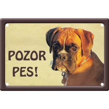 Plechová cedule Plechová psí cedule, Boxer, Pozor pes