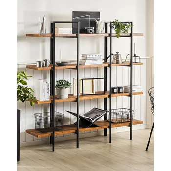 Knihovna Regál tmavý dřevěný tón MDF deska kovová 165 x 160 x 36 cm Moderní trendy vzhled 5 přihrádek Spousta úložného prostoru obývací pokoj Beliani