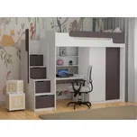 Vyvýšená postel DORY I včetně úložného prostoru, psacího stolu, šatní skříně a police (Šedá)