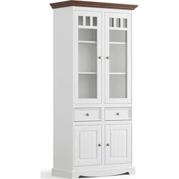 Knihovna Massivo.cz Vitrína Belluno Elegante, 2d, dekor bílá | ořech, masiv, borovice