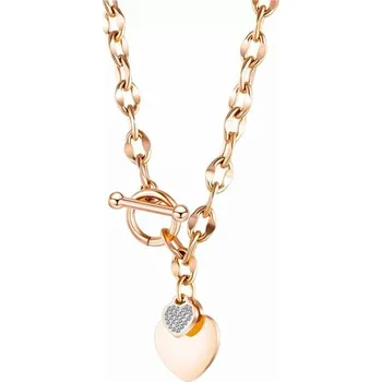 Náhrdelník Dámský Ocelový náhrdelník s dvojitým srdcem Růžový Titan Jewerly GX1623s2
