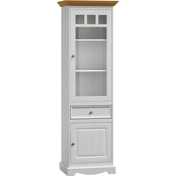 Knihovna Massivo.cz Dřevěná vitrína Belluno Elegante, úzká, dekor bílá | zlatý dub, masiv, borovice - PRAVÁ