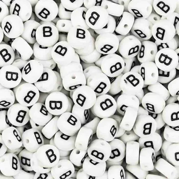 Dětské navlékací korálky Pro Háčkování Korálek - bílá lentilka s písmenkem B, 10 ks