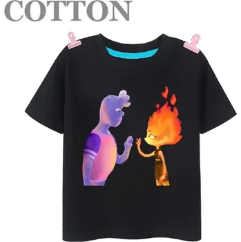 Dívčí oblečení Disney Dětské bavlněné tričko s motivem oblíbeného animovaného filmu "Elemental"- Wade Ripple a Jiskra Lumen Barva: 2023092007 - Černá, Velikost: 5-6 let