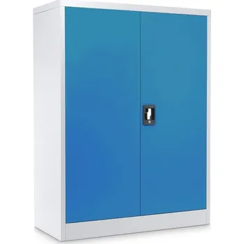 Policová skříň Plechová dílenská skříň montovaná, 1200 x 900 x 400 mm, 2 police, šedá-modrá