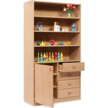 Komoda Skříňka s policemi, dvířky a 4 zásuvkami