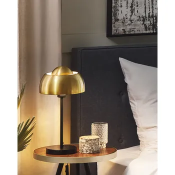 Lampička Stolní lampa zlatá/černá kovová kulatá 44 cm kabel s vypínačem industriální design Beliani