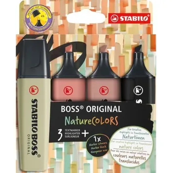 Zvýrazňovač Zvýrazňovač STABILO BOSS ORIGINAL NatureCOLORS - 4 ks, bahenní zelená, siena, umbra, černá