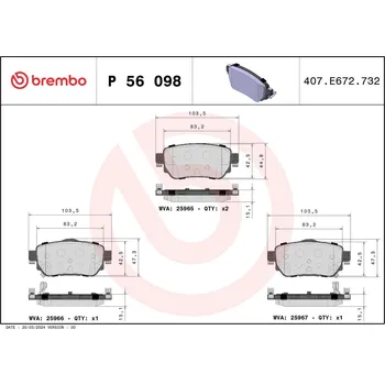 Brzdová destička Sada brzdových destiček, kotoučová brzda BREMBO P 56 098