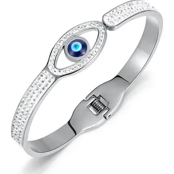 Šperk Dámský ocelový oválný náramek s krystaly Modré oko Stříbrný Titan Jewerly 97k-cube