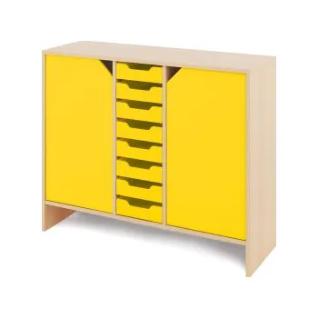 Zahradní úložný box Střední skříň s malými kartonovými kontejnery a dvířky KLASIKO Žlutá