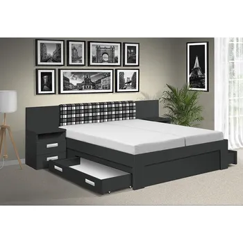 Postel Nabytekmorava Ložnicová sestava GAMA 180 barva lamina: Antracit / Káro, typ roštu: elektrické polohovací rošty