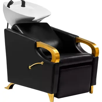 Kadeřnické křeslo Kadeřnický mycí box C019G - černo-zlatý