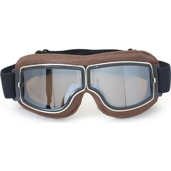 Motocyklové brýle TXR Brýle na motorku Retro hnědé se stříbrným plexi