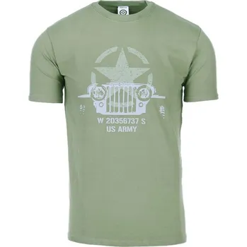 Pánské tričko FOSTEX Triko maska JEEP WILLYS a spojenecká hvězda ZELENÁ - OLIV XXL