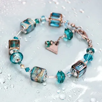 Náramek Lampglas Náramek Frost Gleam s 24karátovým zlatem a ryzím stříbrem v perlách Lampglas