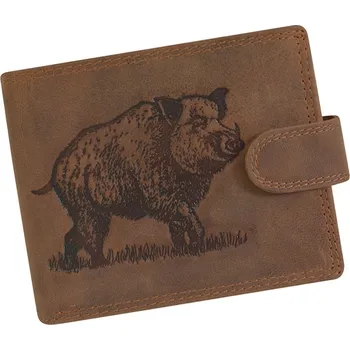 Peněženka Hnědá broušená kožená peněženka se zapínaním s motivem divočáká