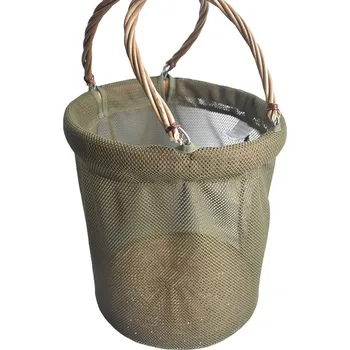 Nákupní košík Skládací košík na houby - textilní s proutěnými detaily