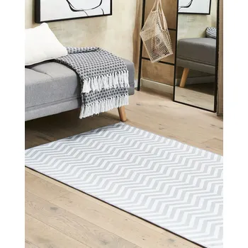 Koberec Koberec bílý a šedý polyester 80 x 200 cm obdélníkový běhoun se vzorem obývák chodba Beliani