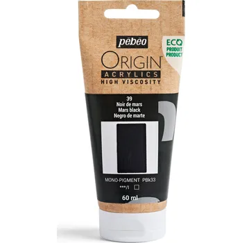 Vodová barva Akrylová barva Pébéo Origin Acrylics - 39 Mars Black Objem: 60 ml