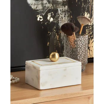 Úložný box Dekorativní úložná krabička bílý mramor 10 x 7 x 15 cm šperkovnice s víkem moderní glamour bytový doplněk Beliani