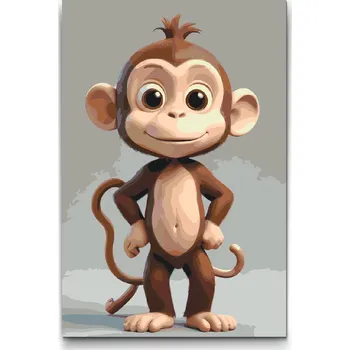 Malování podle čísel - Opička pro děti Velikost: 20x30cm, Rámování: Pouze srolované plátno