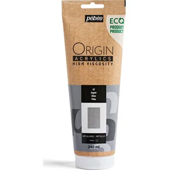 Vodová barva Akrylová barva Pébéo Origin Acrylics - 42 Silver Objem: 240 ml