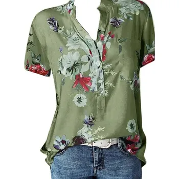 Dámská halenka Dámská halenka s květinovým vzorem Barva: Zelená, Velikost: S