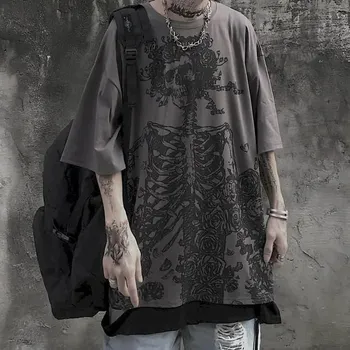 Pánská oversize tričko s gothic potiskem Velikost: 5XL, Barva (Varianta): Šedá