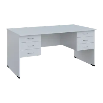 Dílenský stůl BPL 28 - 16Z23 stůl pracovní, 6-zásuvkový, dřevěná podnož, deska 25 mm, široký 1600 mm, bílá