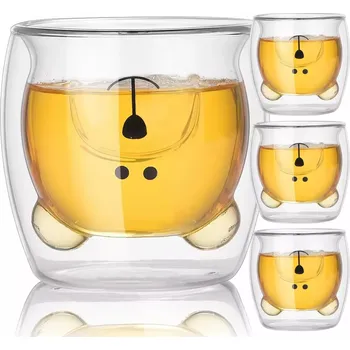 Termohrnek Termo sklenice s dvojitou stěnou na kávu a čaj MEDVĚD 4 x 250ml SET