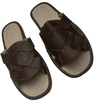 Pánské pantofle BabičkaOvečková.cz Pánské kožené letní pantofle Simír hnědá, Velikost EU 42