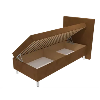 Postel Čalouněná postel Poppy na nohách s hladkým čelem, lamelovým roštem a úložným prostorem - Hnědá, 80 x 200 cm, Bez navýšení, Molitanová 13 cm