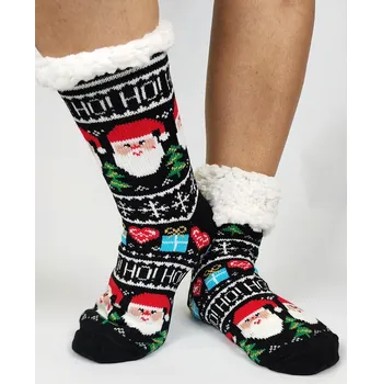 Dámské ponožky Vánoční termo ponožky 20-01 černé Mikuláš, VELIKOST 35 - 38