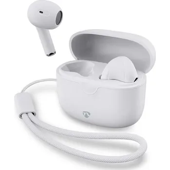 Sluchátka Nedis HPBT2400WT bílý Headset, bezdrátový, do uší, Bluetooth, výdrž až 4 hodiny, hlasové ovládání, kompatibilní s Google Assistant a Siri, nabíjecí pouzdro, bílý HPBT2400WT