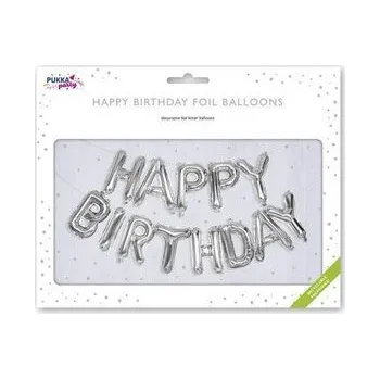 Balónek Balónek "Happy Birthday", stříbrná, 40 cm, PUKKA PAD PTY066
