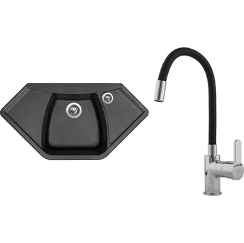Kuchyňský dřez Set Sinks G17374 (dřez Naiky 980 Metalblack 74 + baterie Flexia lesklá)