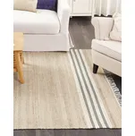Koberec béžový a šedý jutový 160 x 230 cm obdélníkový se střapci pruhovaný vzor ručně tkaný boho styl chodba Beliani